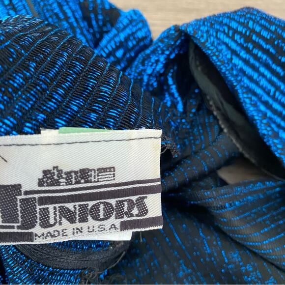 T Juniors Vintage 70s Disco Blue Metallic Peplum Dress size small 3 - Picture 8 of 11